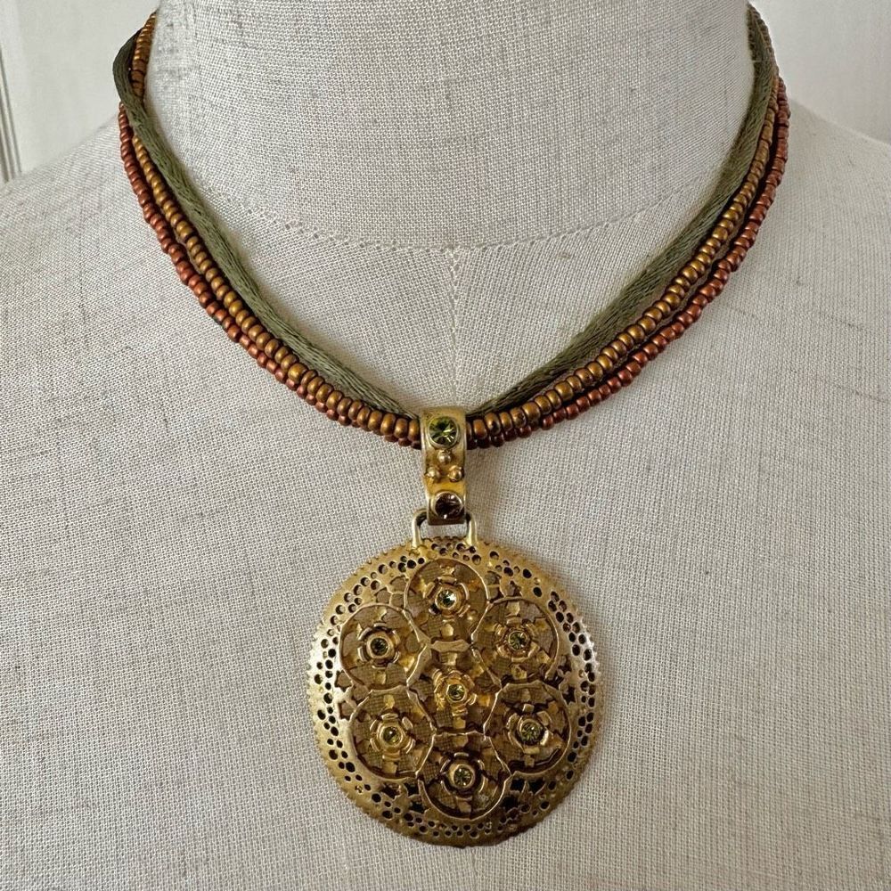 Premier Designs gold tone multi strand pendant necklace